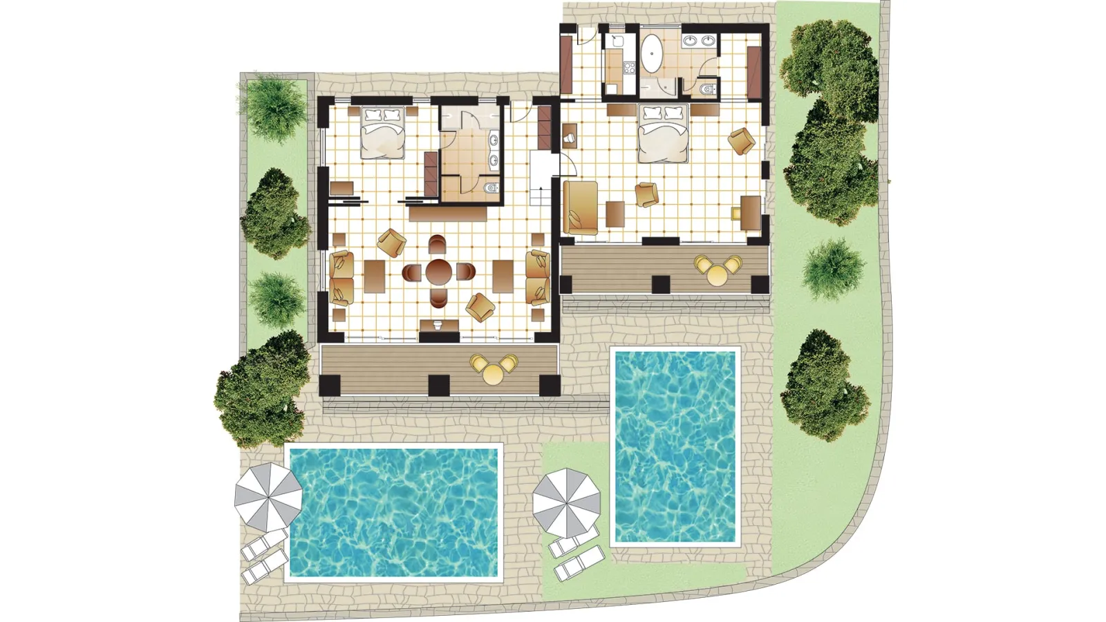 Grecotel Eva Palace at Kommeno Peninsula, Komeno, Grčka — Palazzina Villa with 2 Private Pools 1st Row