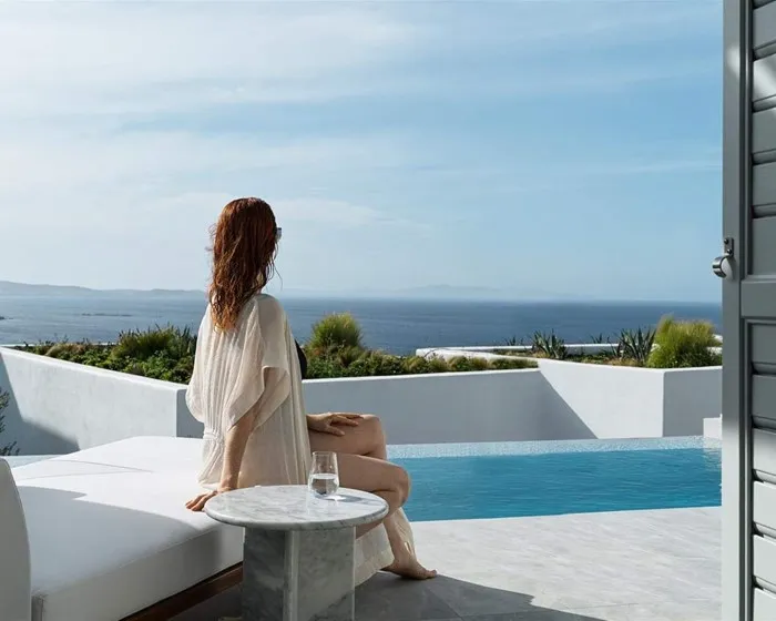 Deos Mykonos, A Myconian Collection-Adult Only, Tagoo, Grčka — Suite Beta Private Pool Sea View