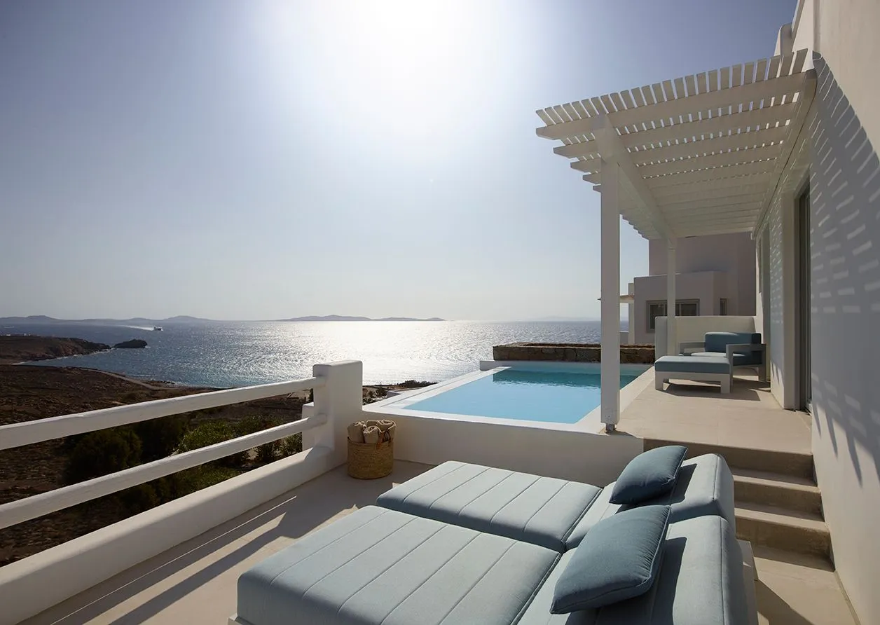 Epic Blue Mykonos, Hulakia, Grčka — One-Bedroom Villa with Private Pool Panoramic Sea View